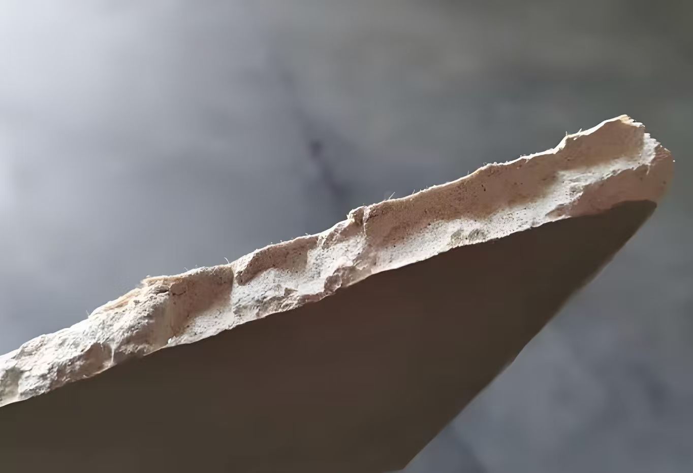 Close-up of the gypsum board core