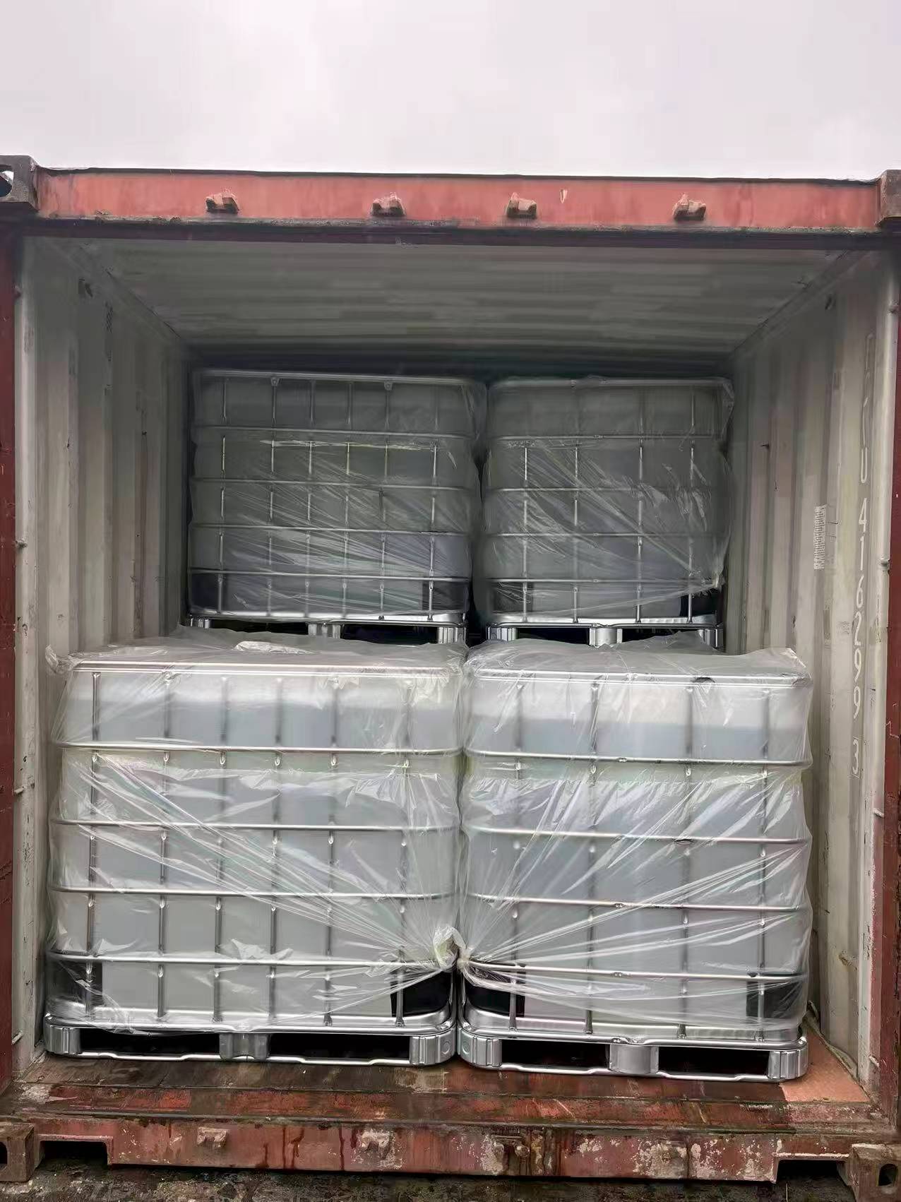 IBC totes loaded for sea-container transport